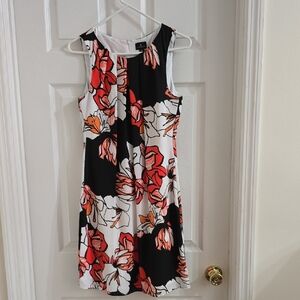 Worthington Black, White and Coral Floral Sleeveless Shift Dress